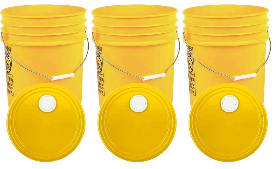 Yellow 5 Gallon Buckets and Spout Lids Food Grade Combo 3 Pack Special