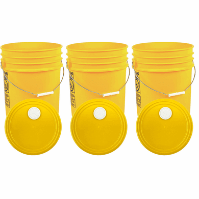 Yellow 5 Gallon Buckets and Spout Lids Food Grade Combo 3 Pack <Font color="red"> Special Combo Free Shipping</font>