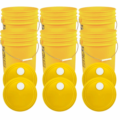 Yellow 5 Gallon Buckets and Spout Lids  Food Grade Combo 6 Pack <Font color="red"> Special Combo Free Shipping</font>