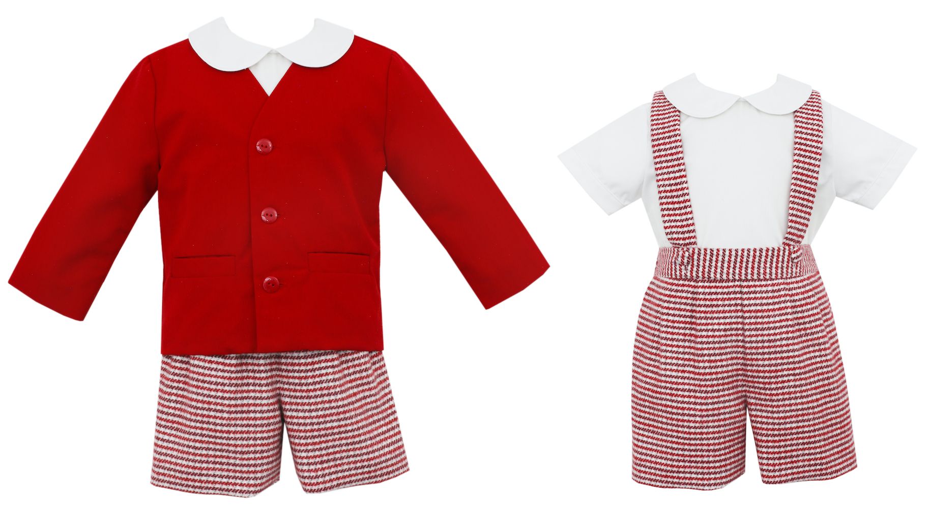 Anavini Couture Toddler Boys Red Houndstooth Suspender Shorts Eton Suit
