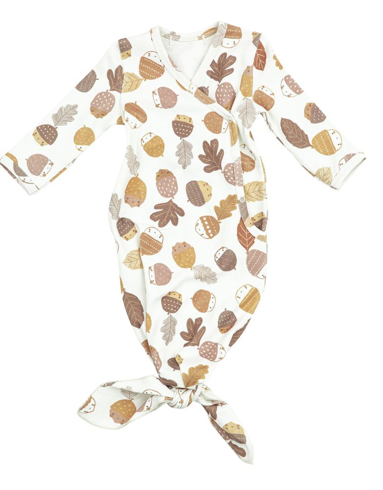 Angel Dear Unisex Knotted Baby Gown Autumn Acorns