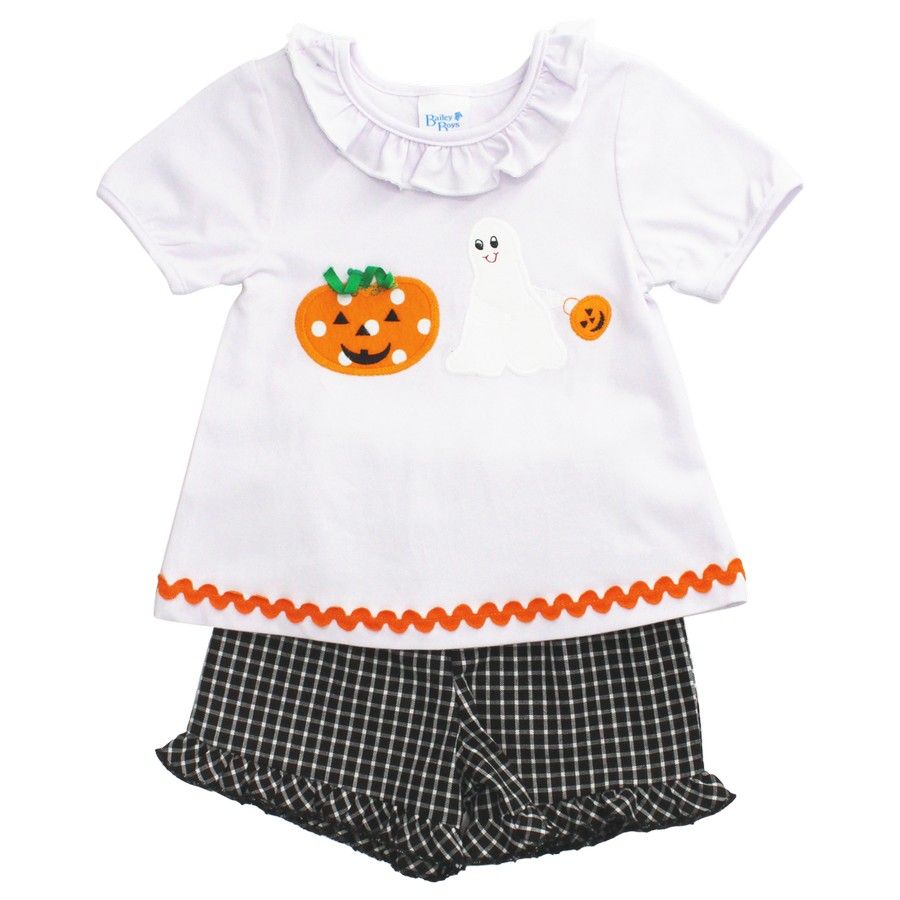 Bailey Boys Girls Halloween Shorts Set Ghost & Pumpkin Top with