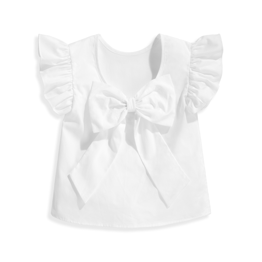 bella bliss Girls Dressy White Blouse Bow Back