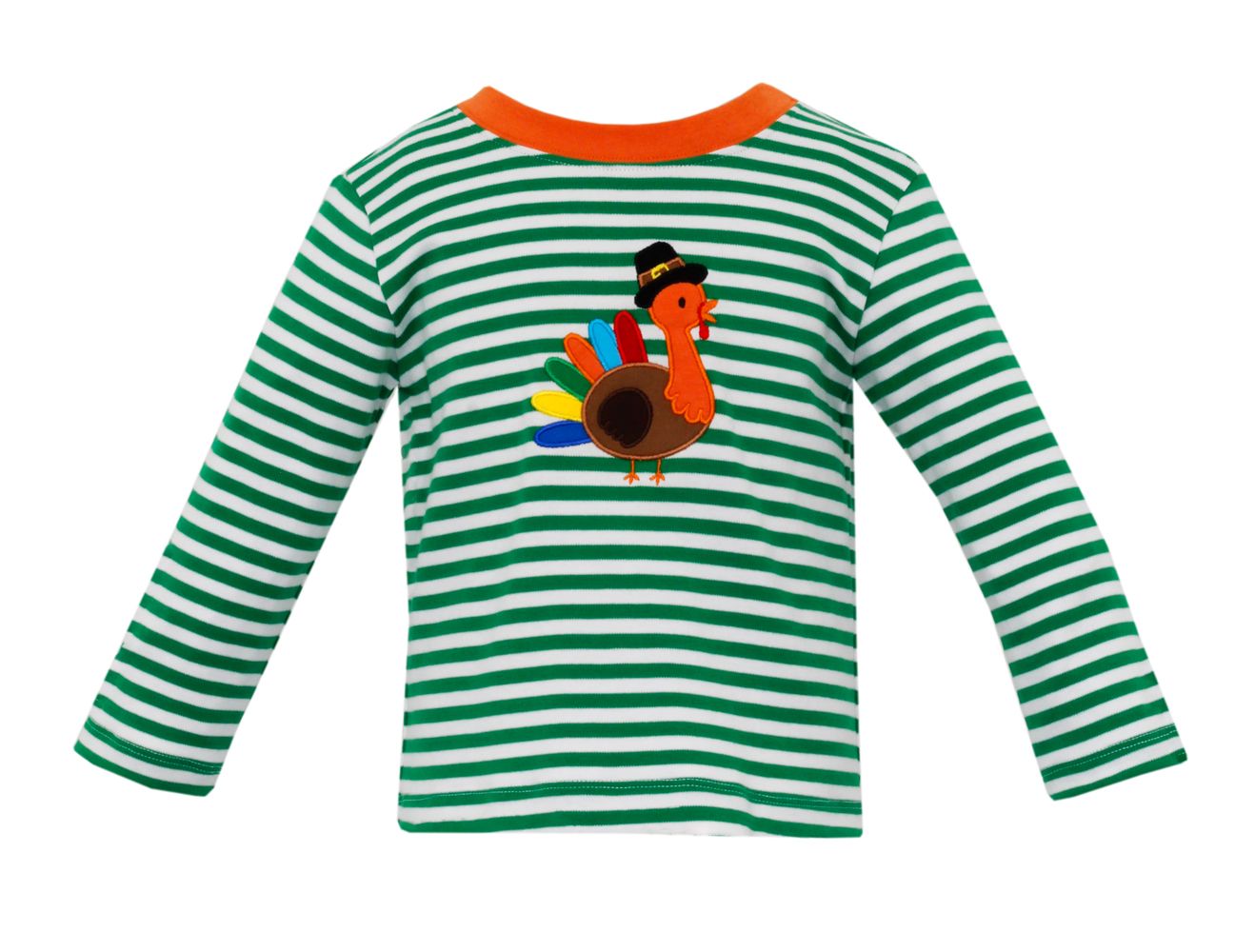 Claire & Charlie Boys Green Striped Thanksgiving Turkey Shirt
