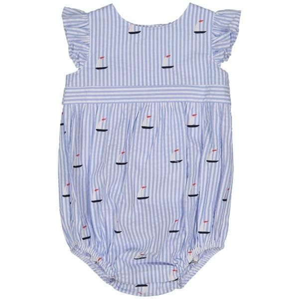 Classic Prep Baby Girls Beatrice Bubble Blue Seersucker with Sailboat