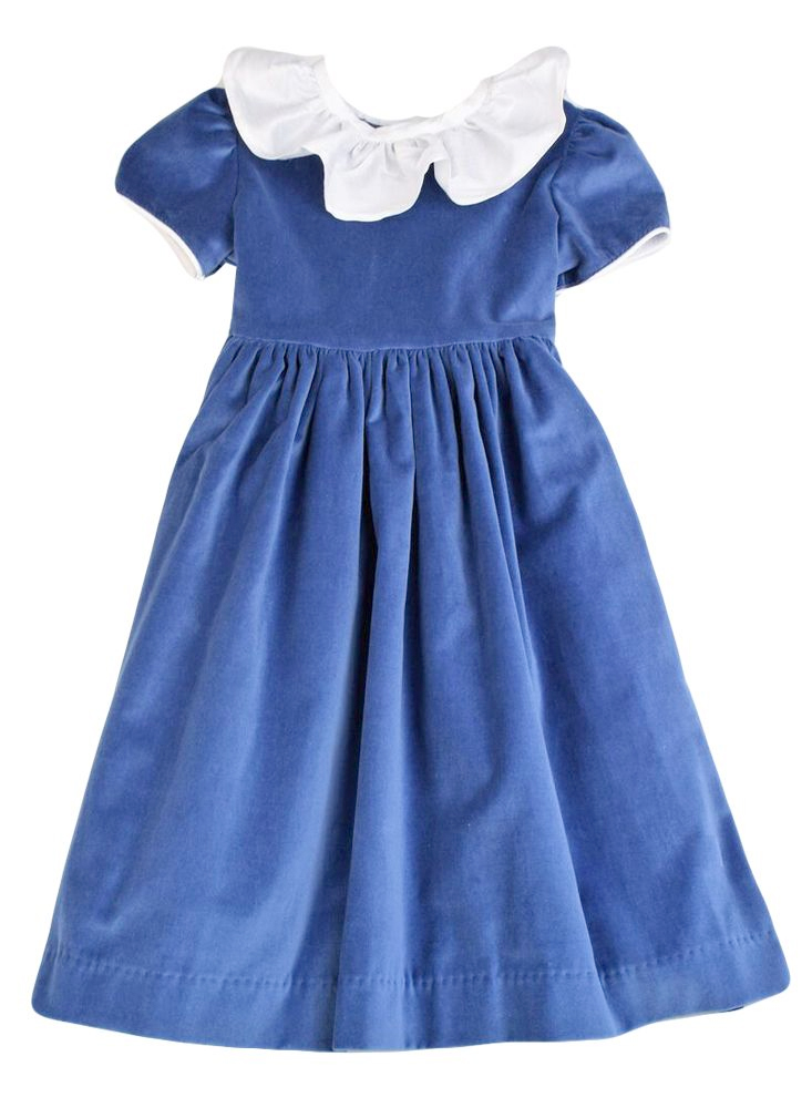 Funtasia Too Girls Velveteen Waistline Dress Ruffle Neck French Blue