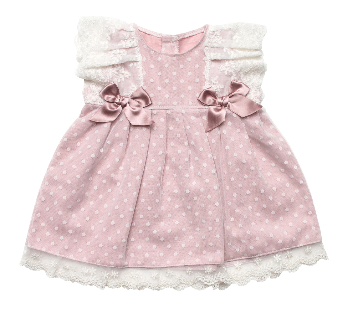 Juliana Baby / Toddler Girls Dusty Rose Pink Dress with Lace and Bows