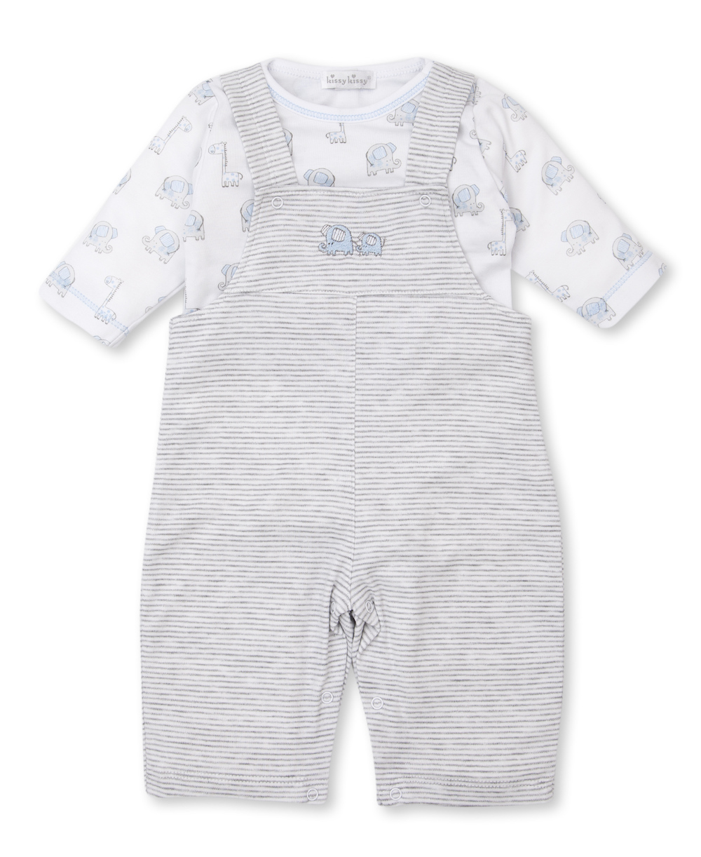 Kissy Kissy Baby Boys Gray / Blue Sappy Sidekicks Elephant Overall Set