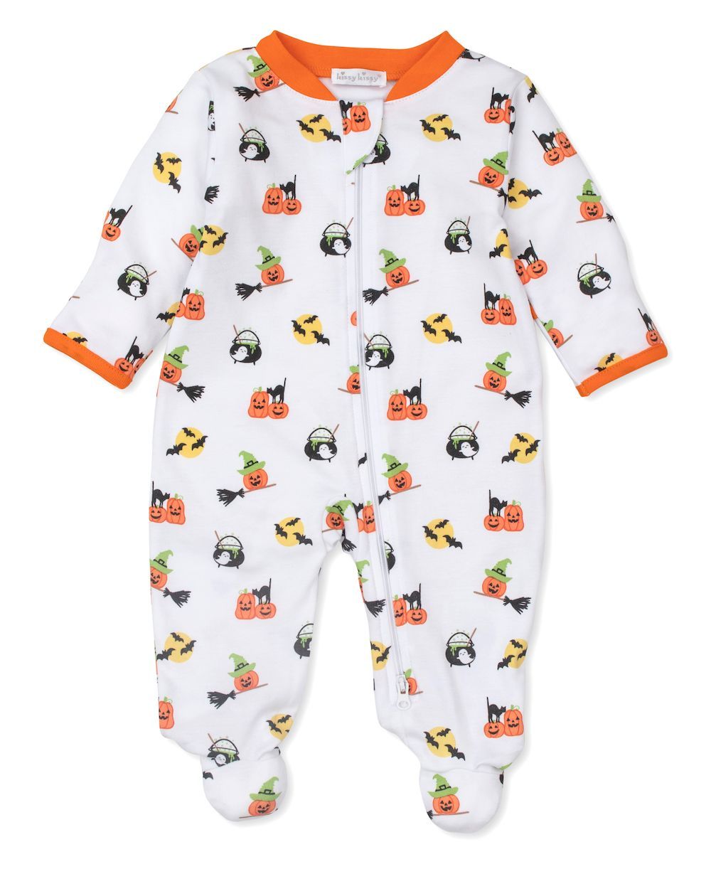 Kissy Kissy Baby Footie with Zipper Orange Happy Halloween Print