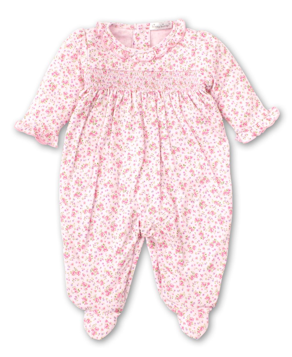 Kissy Kissy Baby Girls Dusty Rose Pink Floral Smocked Footie