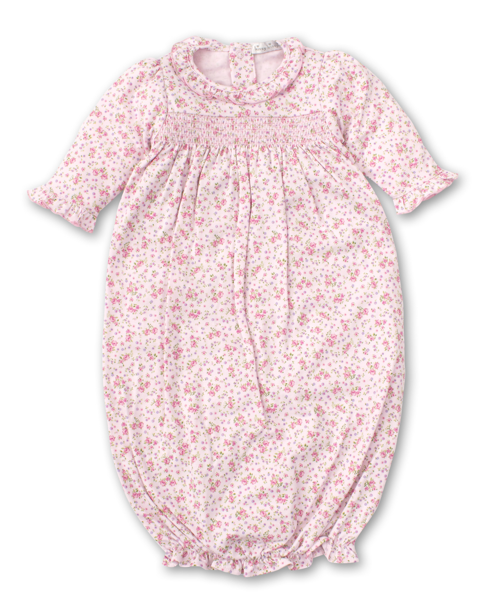 Kissy Kissy Baby Girls Dusty Rose Pink Floral Smocked Sack Gown