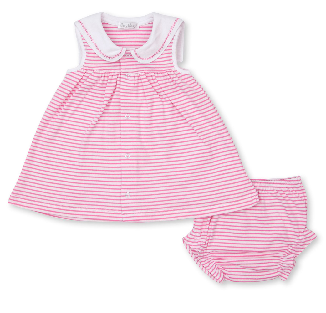 Kissy Kissy Baby Girls Pink Stripe Breaching Whales Sailor Dress Set