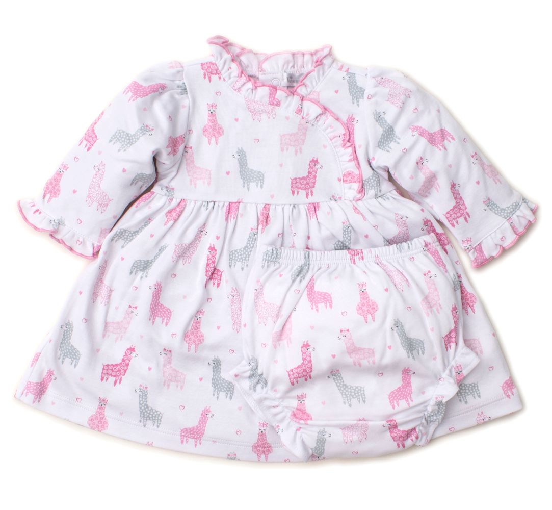Kissy Kissy Baby Girls Dress Set Pink / Gray Wooly Llamas