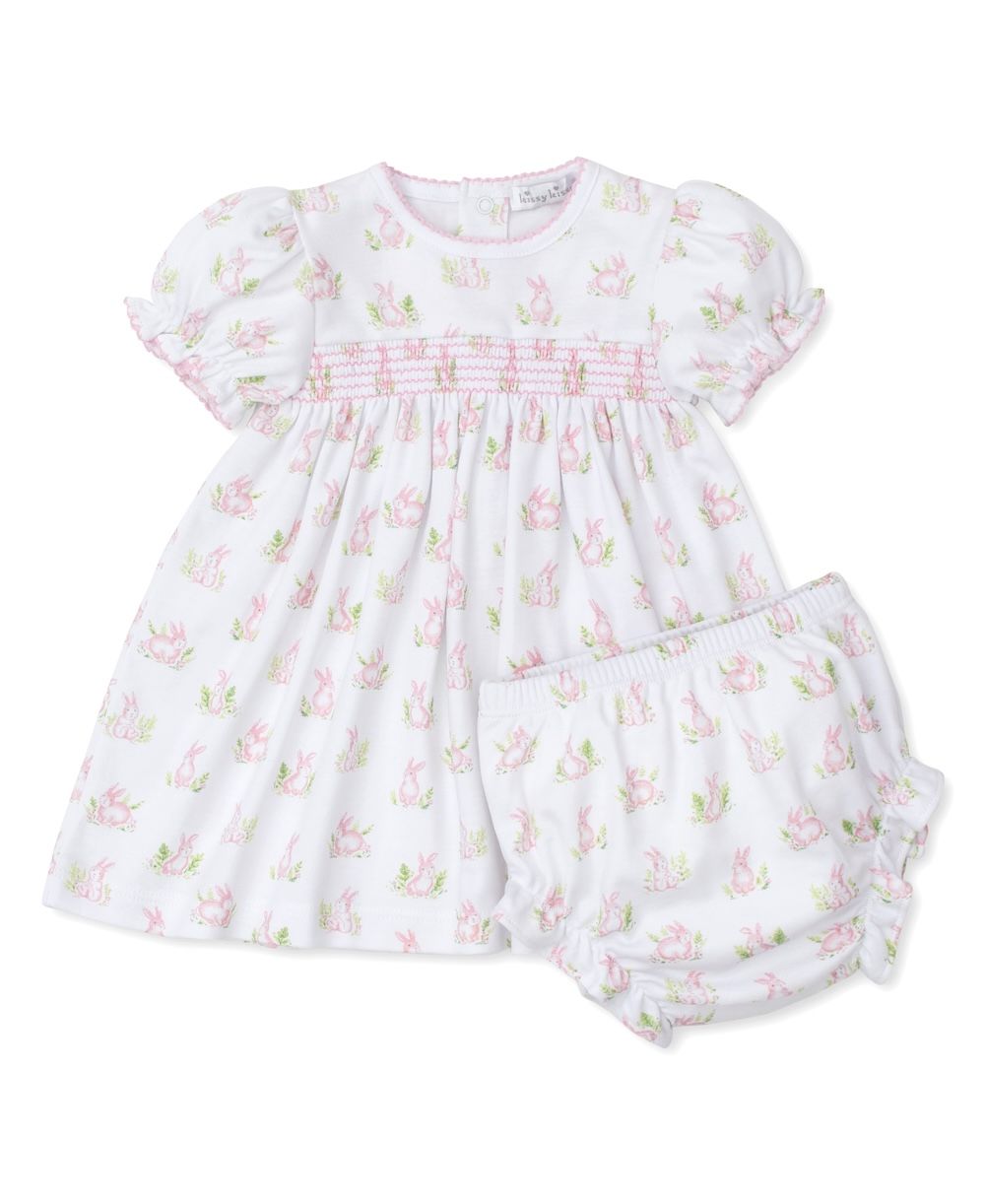 Kissy Kissy Baby Girls Pink Cottontail Bunny Hollows Smocked Dress Set