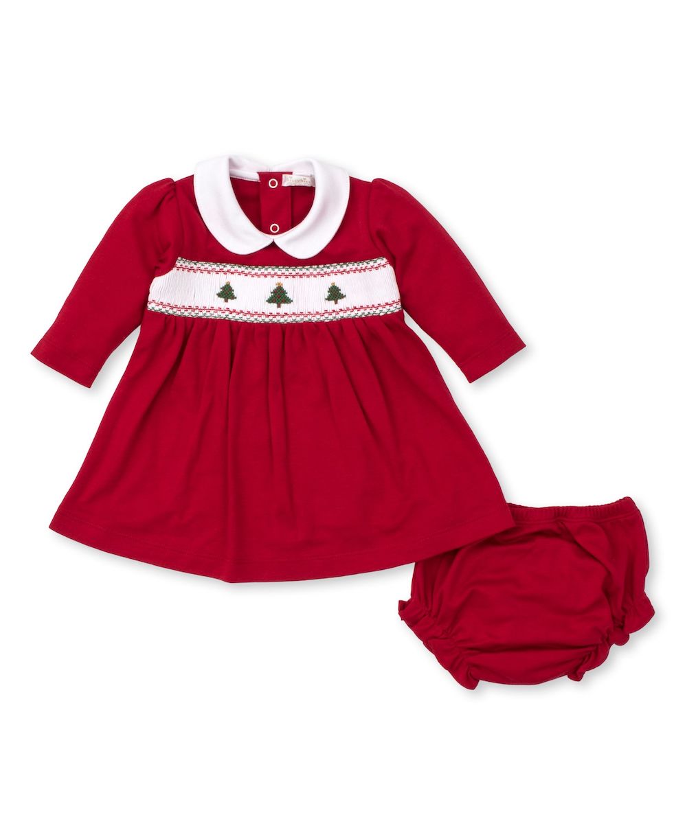Kissy Kissy Baby Girls Red Holiday Medley Smocked Christmas Trees Dress