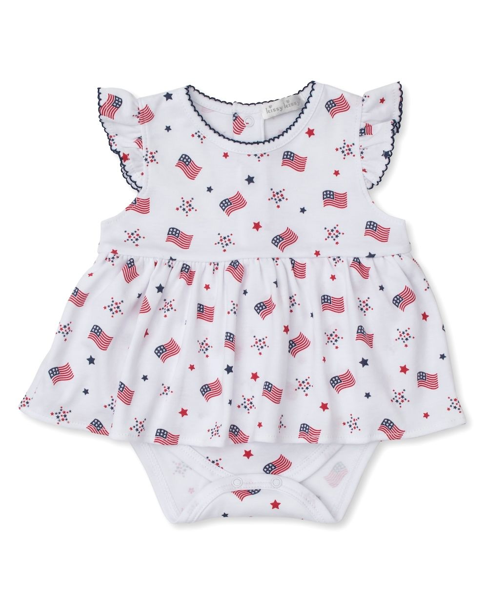 Kissy Kissy Baby Girls Star Spandled Spirit Flags Bodysuit Dress