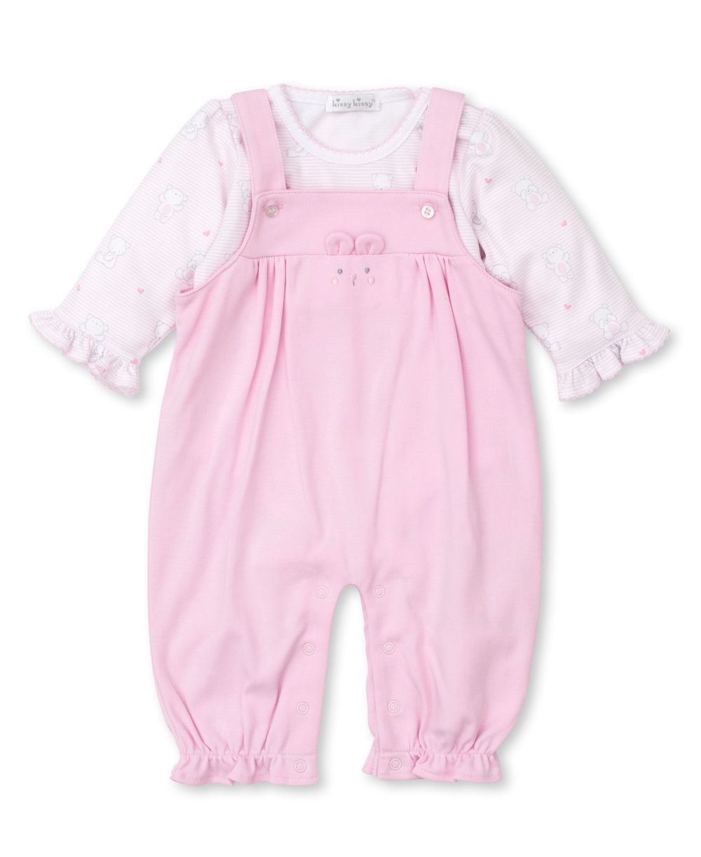 Kissy Kissy Baby Girls Teddy Bear Hugs Overall with Bodysuit Pink