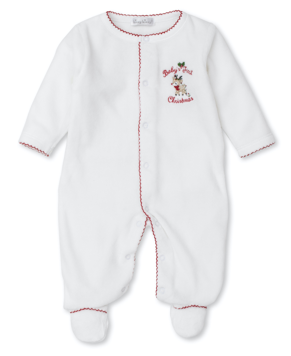 Kissy Kissy Baby White Footie Baby's First Christmas Velour