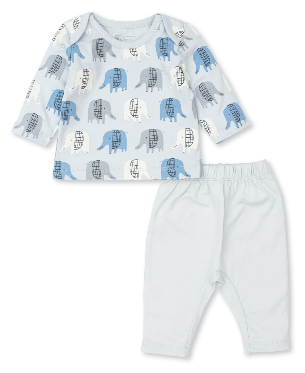 Kissy Kissy Love Baby Boys Blue Edgy Elephants Pant Set