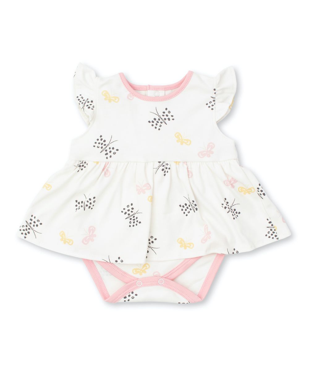 Kissy Kissy Love Baby Girls Pink Trim Butterfly Bodysuit Dress