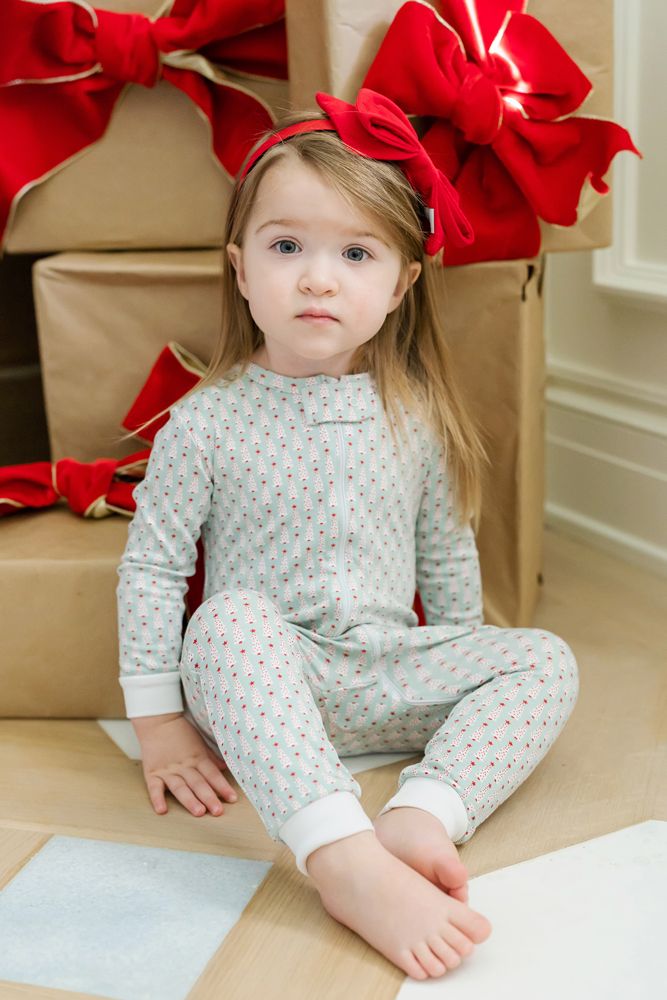 Lila & Hayes Baby Parker Zipper Pajamas Green Festive Christmas Trees