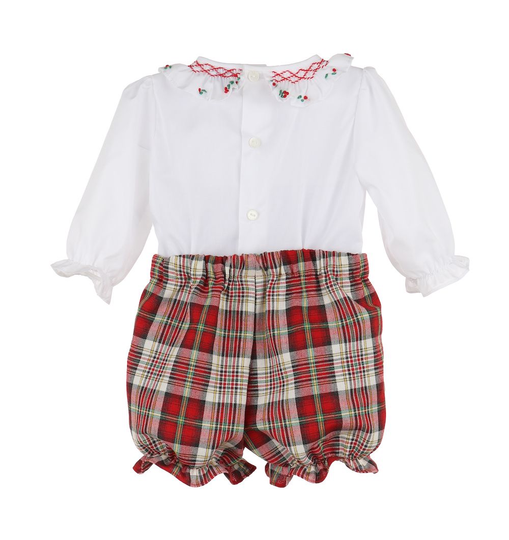 Luli & Me Baby Girls Bloomers Set Red Stewart Holiday Plaid with