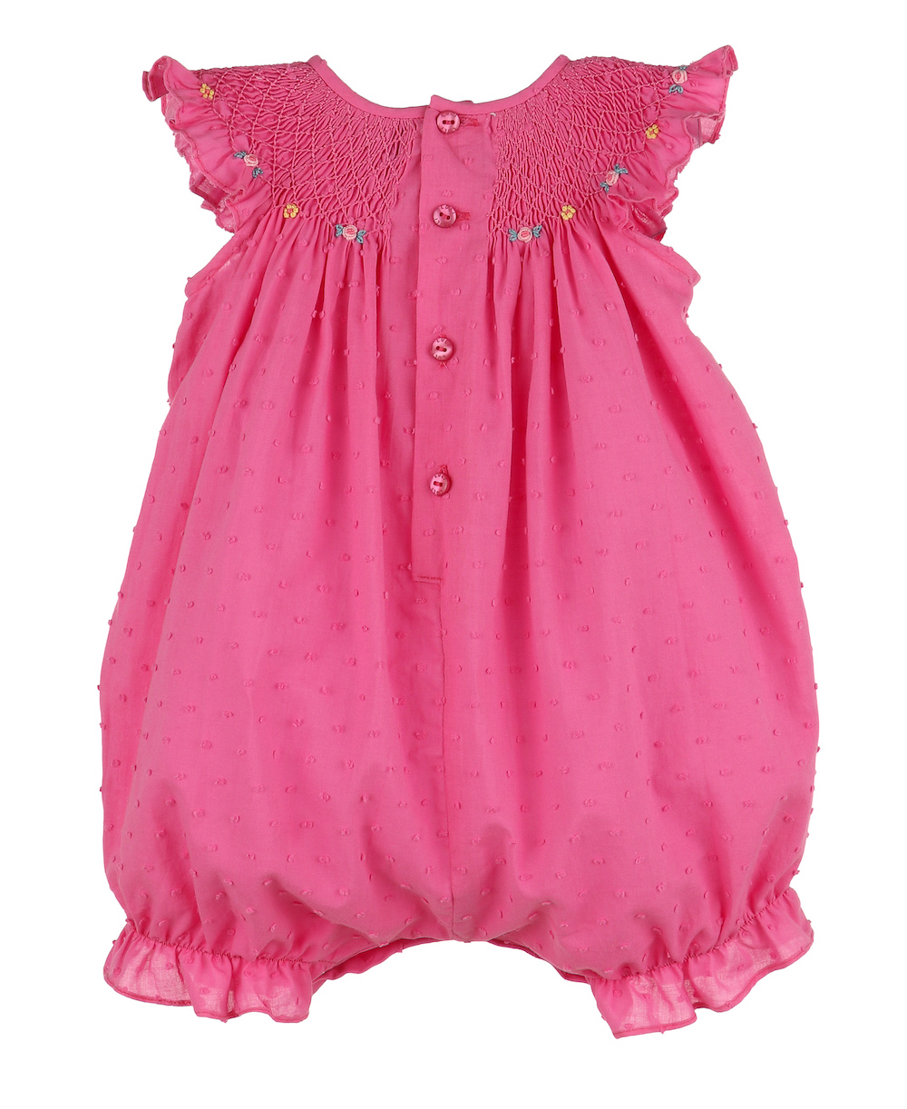 Luli & Me Baby Girls Swiss Dot Smocked Bubble Fuchsia Pink
