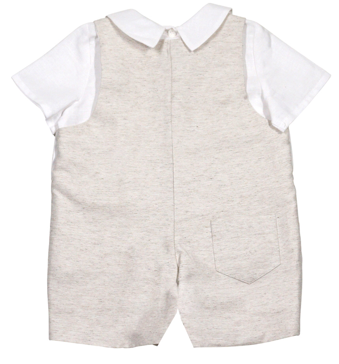 Luli & Me Baby / Toddler Boys Tan Flax Linen Shortall with Shirt