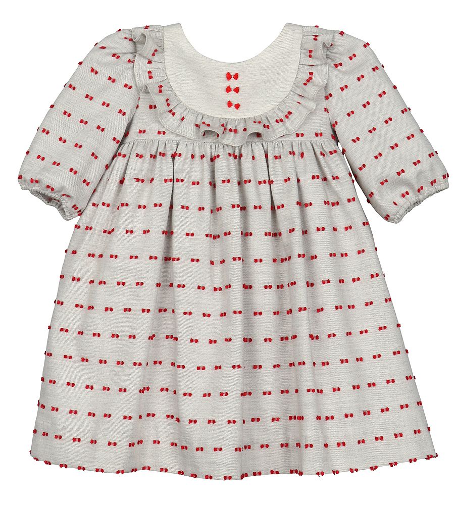 Luli & Me Baby / Toddler Girls Gray Bib Dress with Red Details