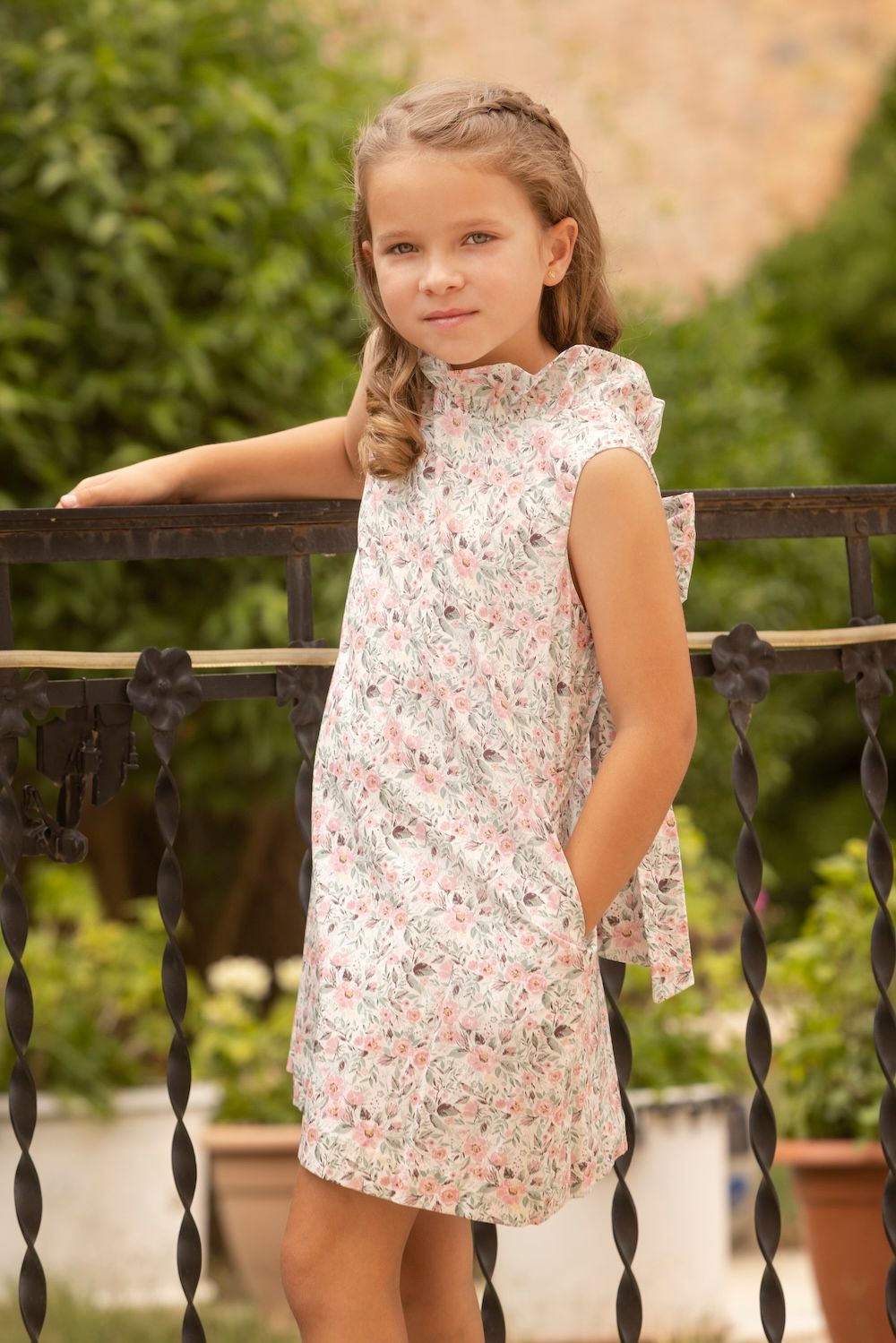 Luli & Me Gabby Girls Blair Dress Bow on Back Pink Floral