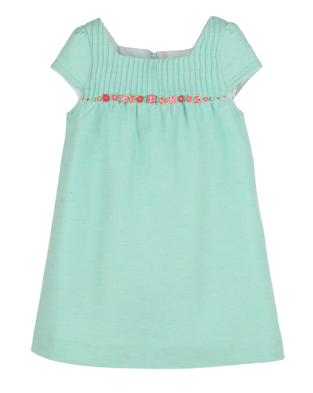 Luli & Me Girls Embroidery Bouquet Dress Turquoise