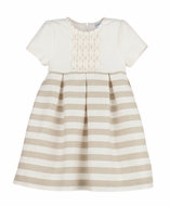 Luli & Me Girls Honeycomb Smocked Dress - Tan Stripes