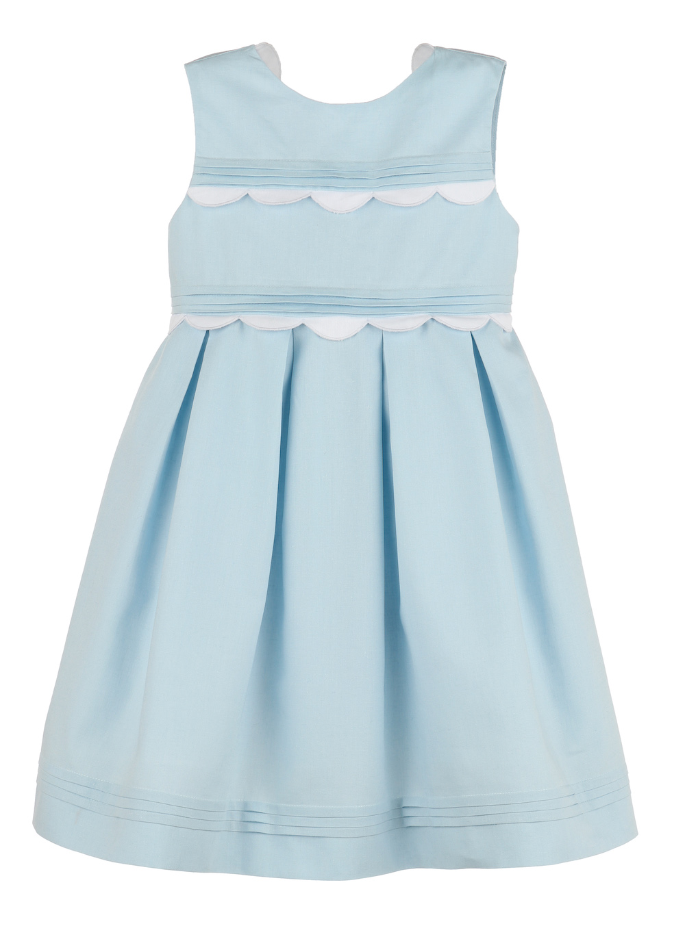 Luli & Me Girls Lovers Linen Sleeveless Dress with Sash Scallop