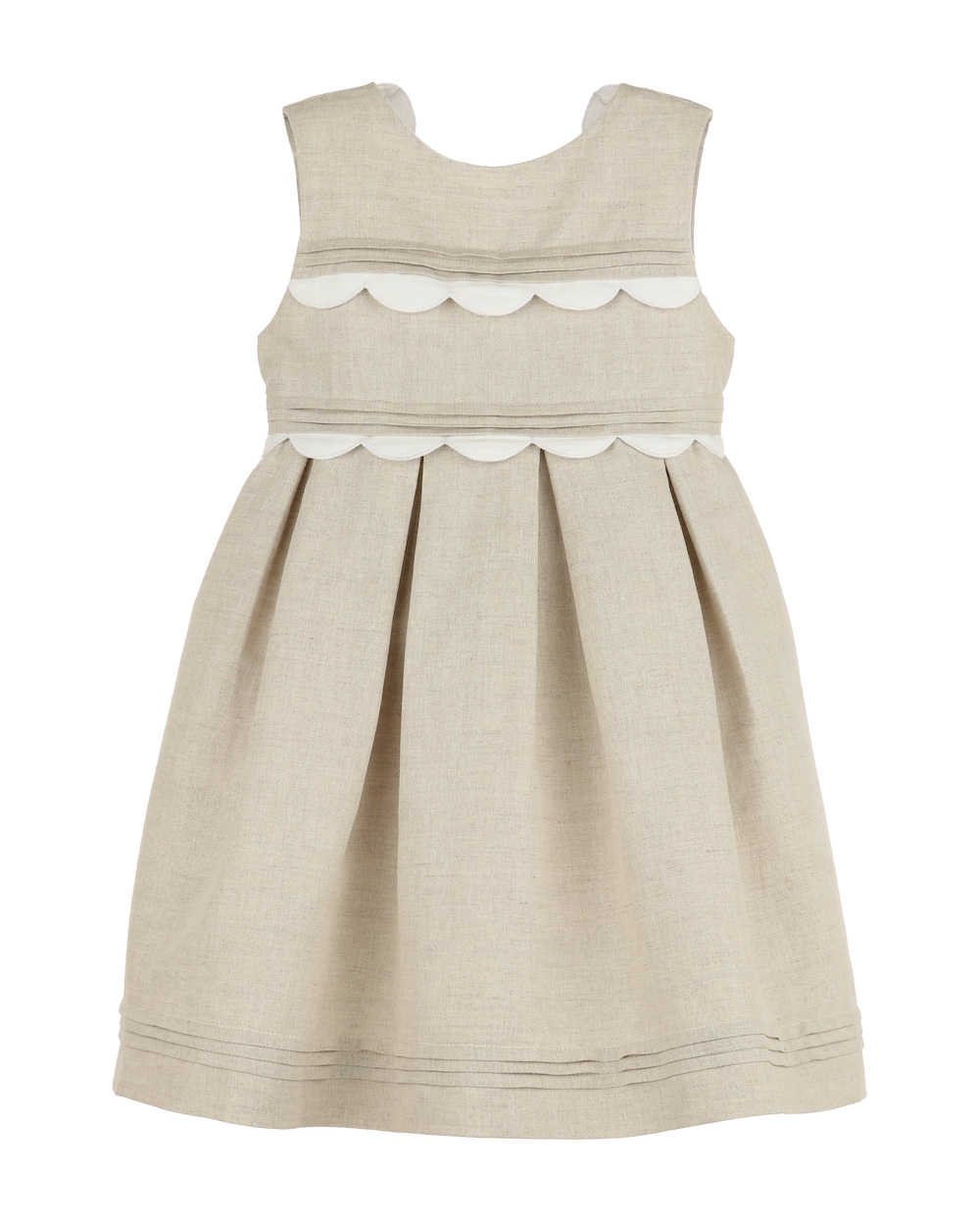 Luli & Me Girls Lovers Linen Sleeveless Dress with Sash Scallop
