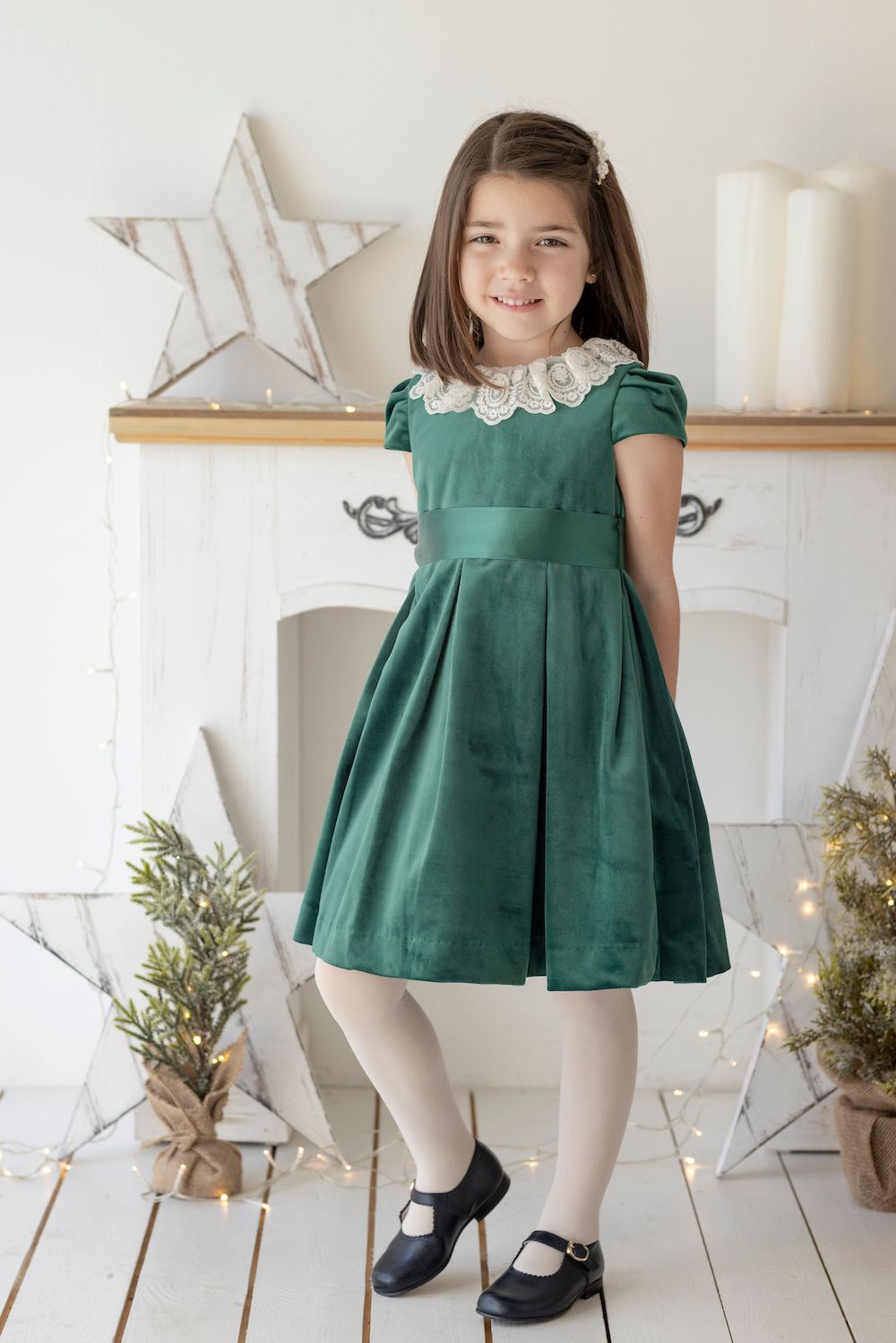 Luli & Me Girls Luxe Velvet Holiday Dress Lace Collar Ribbon Sash