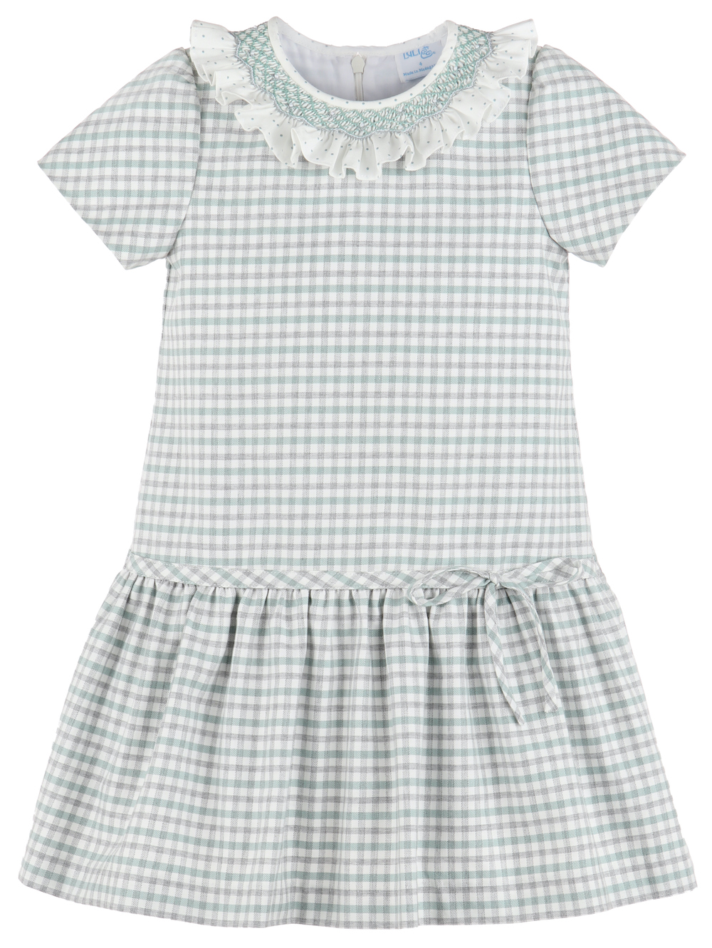 Luli & Me Girls Mint Green & Gray Check Dropwaist Dress Smocked