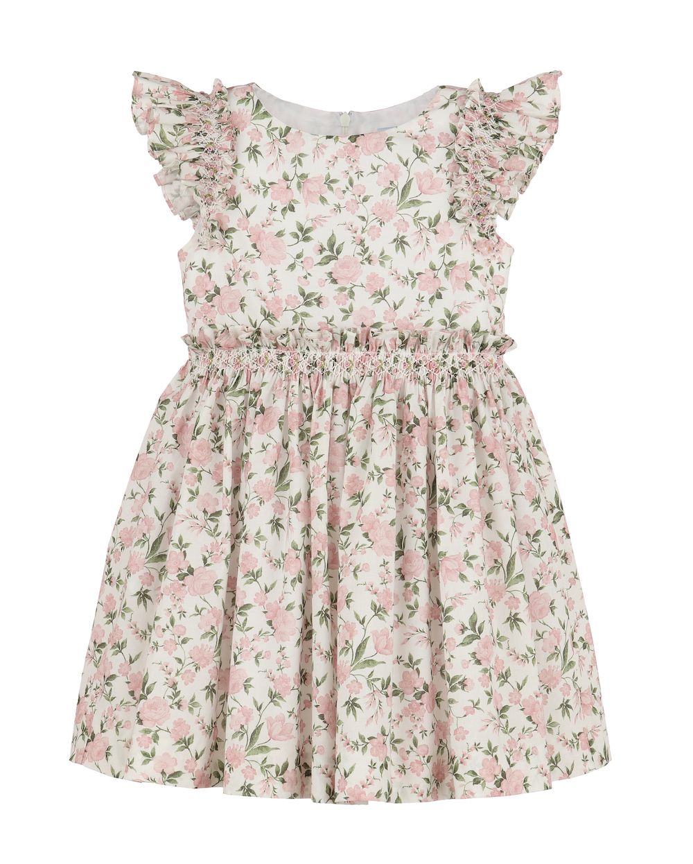 Luli & Me Girls Pink Rose Floral Smocked Ruffle Dress