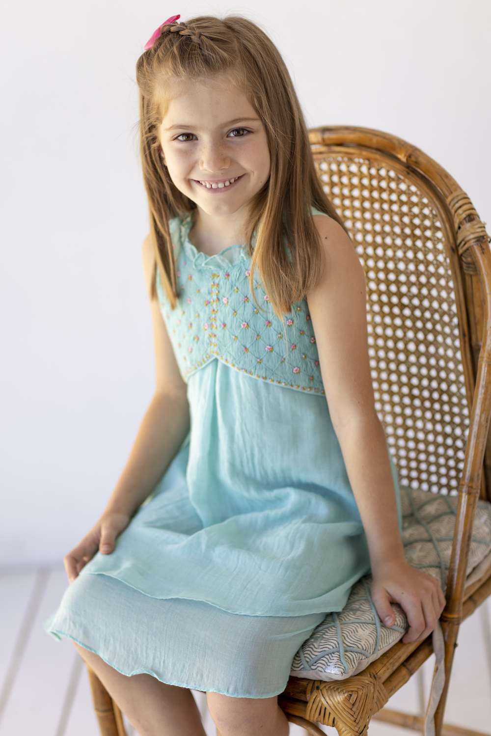 Luli & Me Girls Sleeveless Aqua Diamond Smocked Bodice Dress