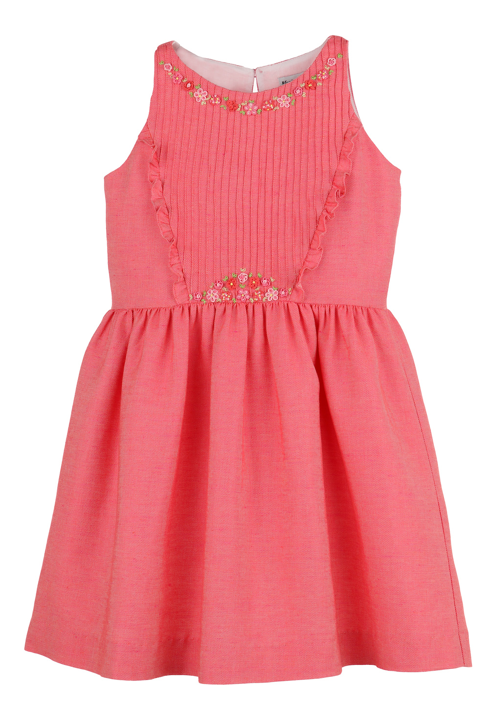 Luli & Me Casero Girls Sleeveless Dress Embroidery Bouquet Coral
