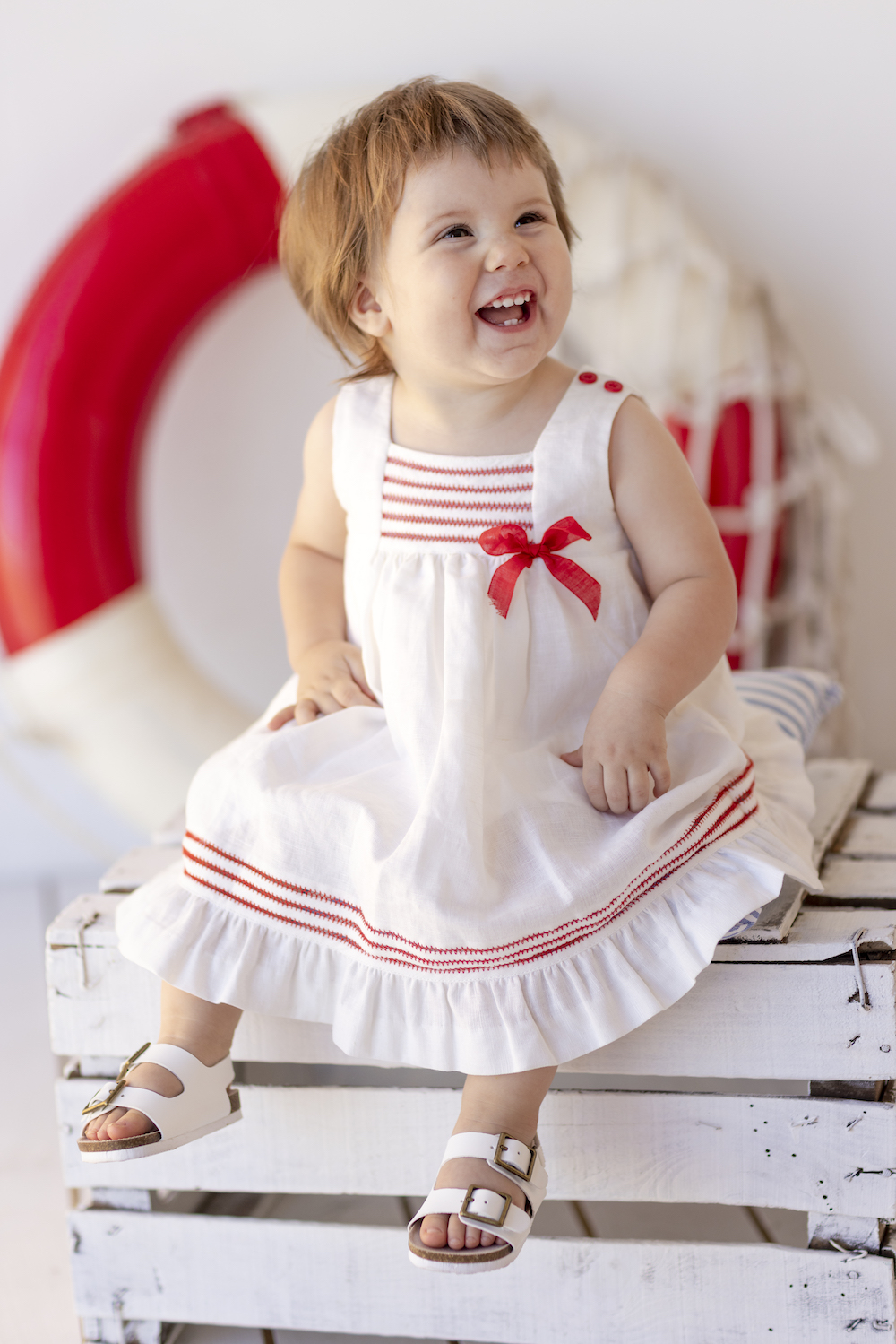 Luli & Me Girls Sleeveless Nautical Dress Red Details
