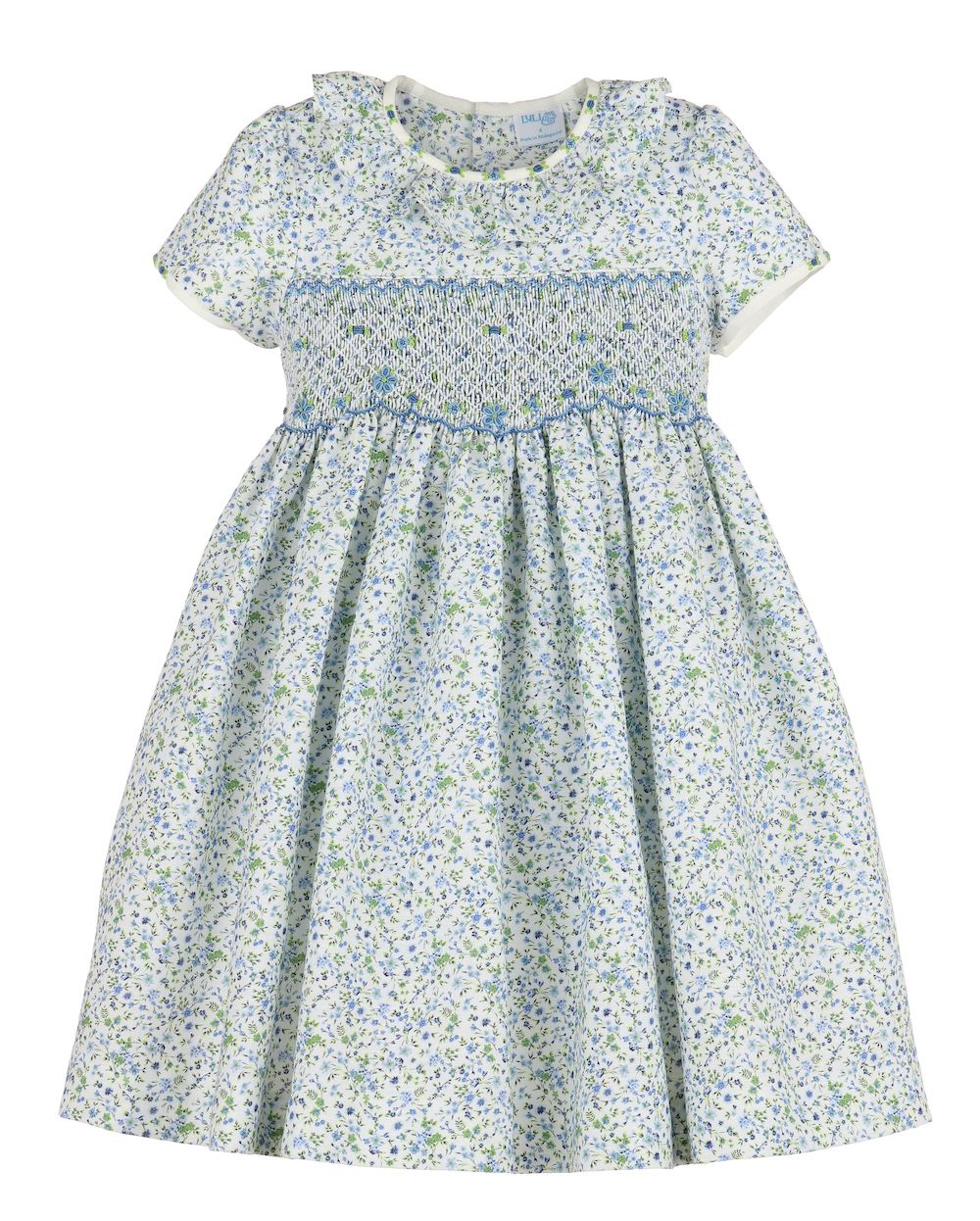 Luli & Me Girls Smocked Dress with Sash Breezy Blue Floral