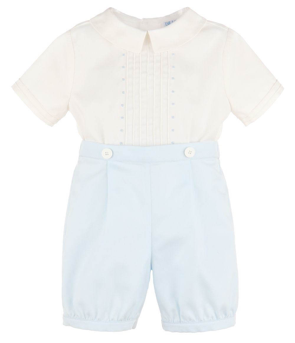 Luli & Me Boys Embroidered Button On Shorts Set Light Blue