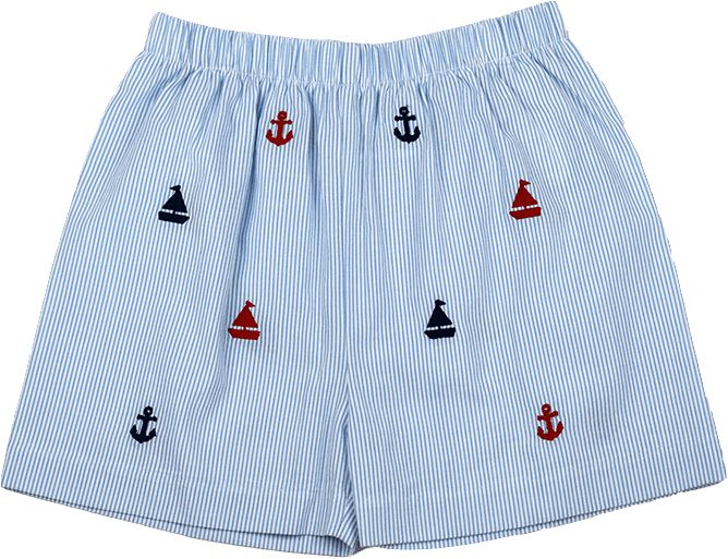 Lullaby Set Boys Stewart Shorts Blue Anchors Aweigh Embroidery