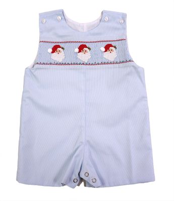 LuLu BeBe Boys Blue Smocked Santa Claus Jon Jon