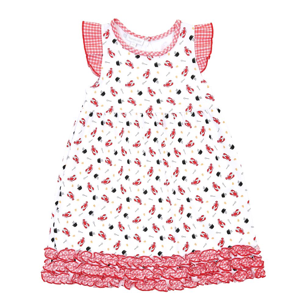 Magnolia Baby Little Girls Red Lobsters Print Let's Get Cray Ruffle Dress