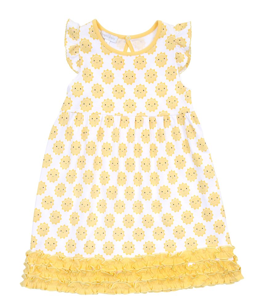 Magnolia Baby Little Girls Yellow Sunshine Printed Ruffle Dress