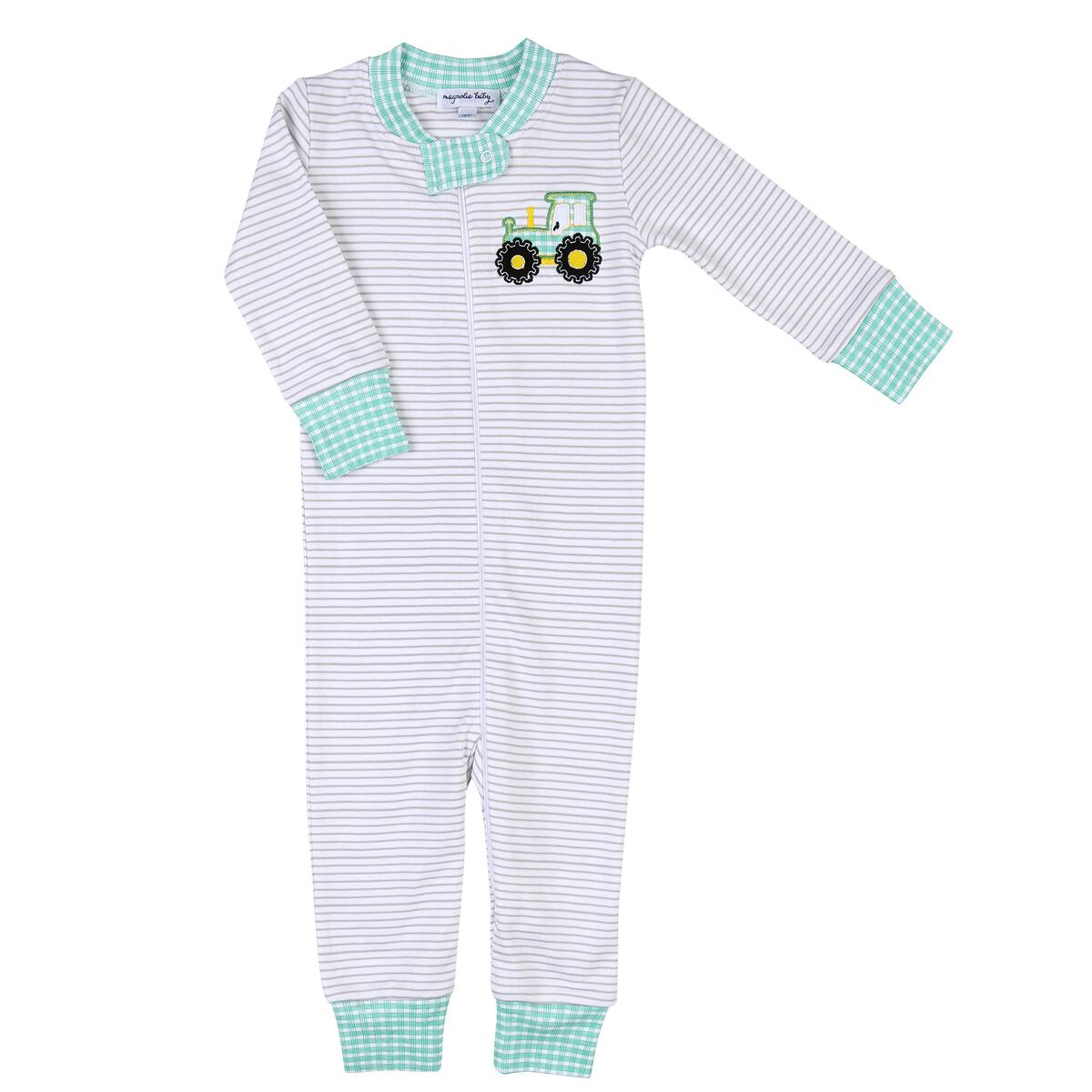Magnolia Baby Boys Tractor Time Applique Zipped Pajamas