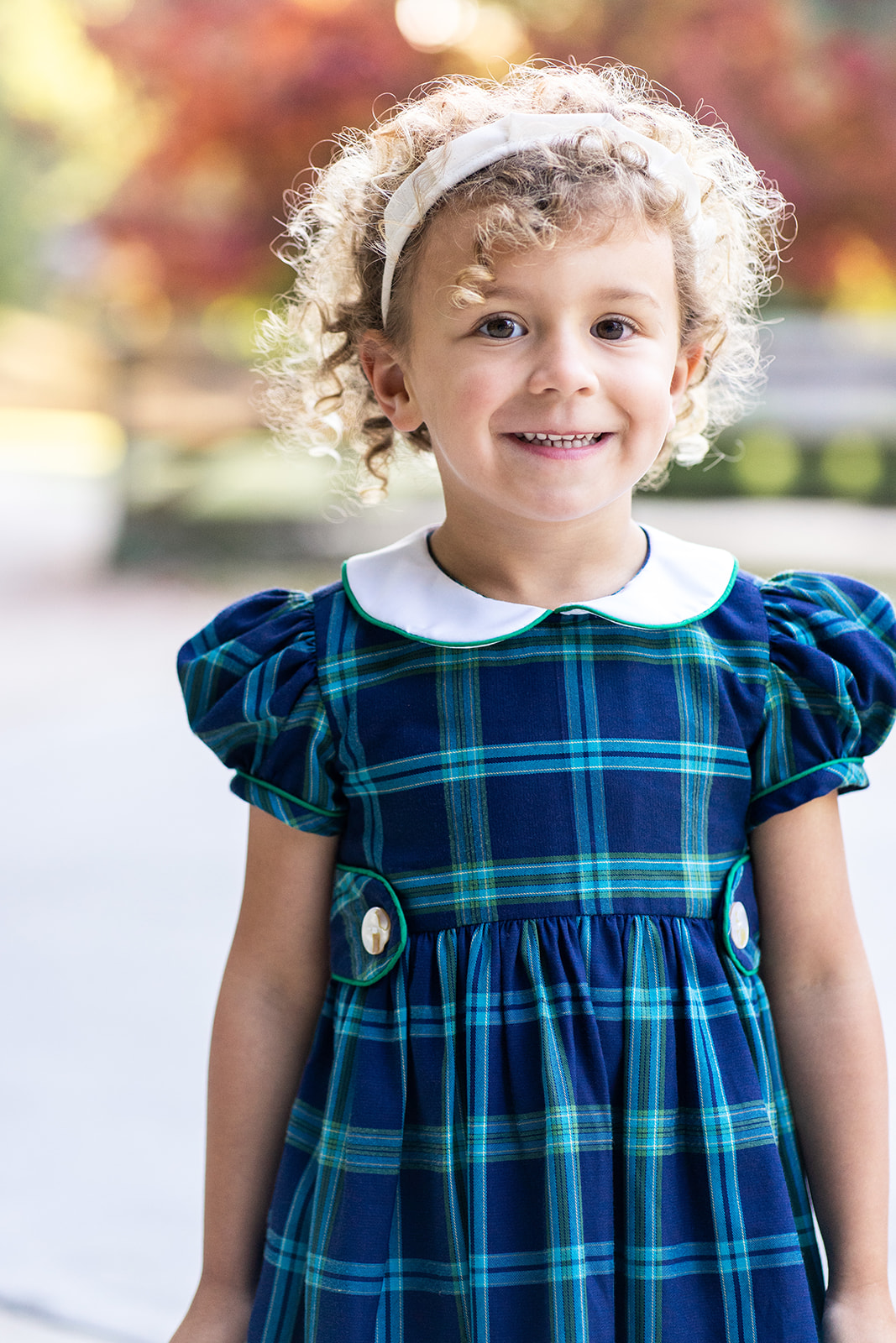 Marco & Lizzy Girls Blue / Green Blackwatch Plaid Dress White Collar