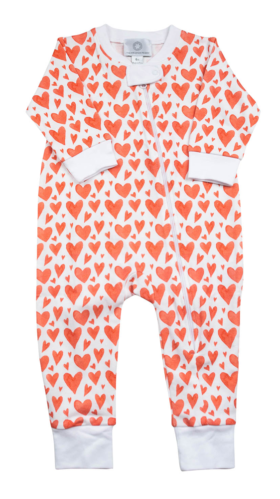 Proper Peony Baby Zipper Pajamas Pima Valentine Sweethearts