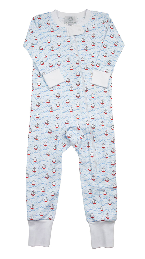 Proper Peony Pima Zipper Pajamas Nautical Boats Print